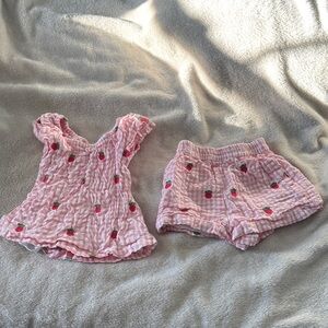 Pink Kids Matching Set with Strawberry Design